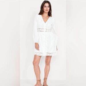 NEW Old Navy Waist Defined Cutwork Mini Dress White